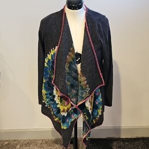 Chic Black and Multicolor Open Front Cardigan